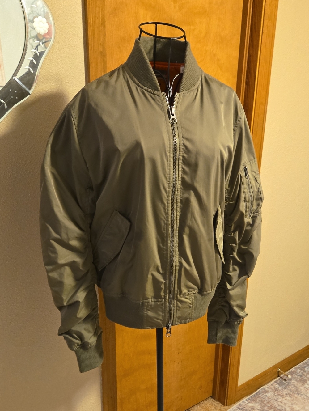 PacSun Orange Lined Olive Green Bomber Jacket
